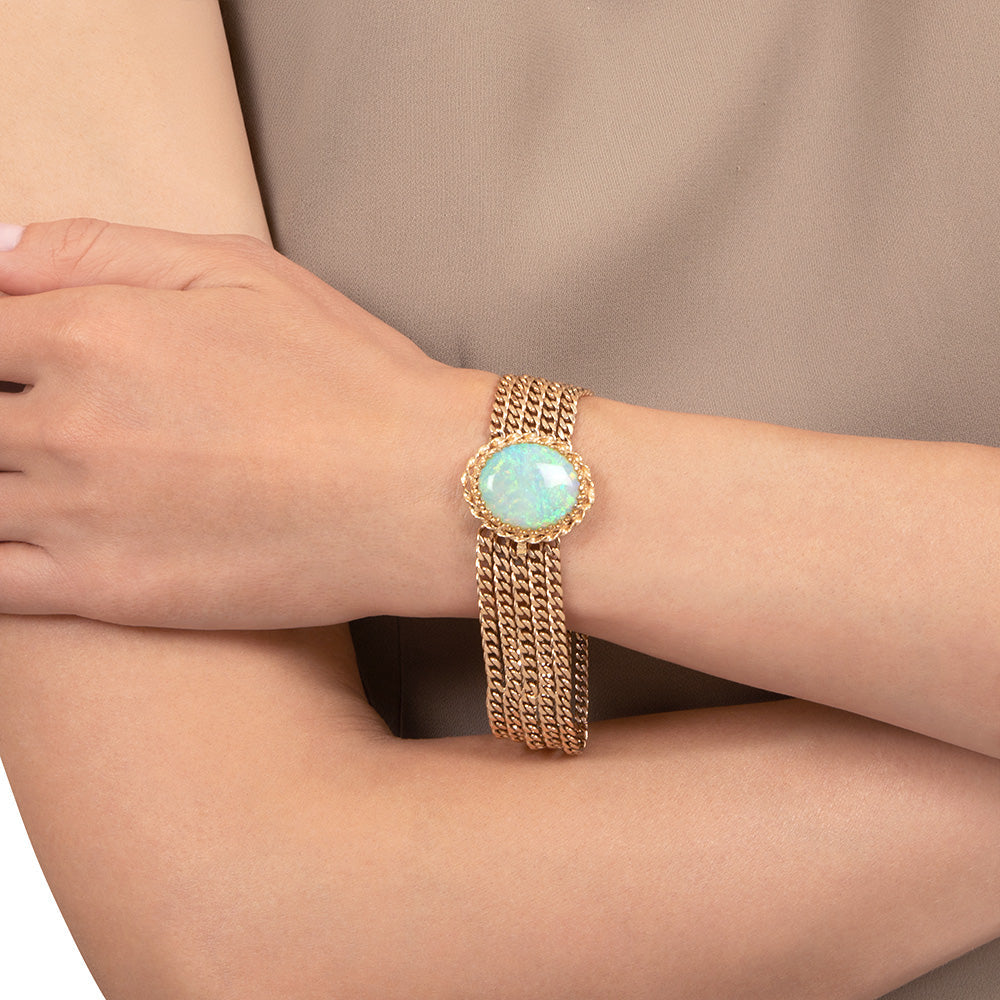 Estate Opal Multistrand Gold Chain Bracelet - 5
