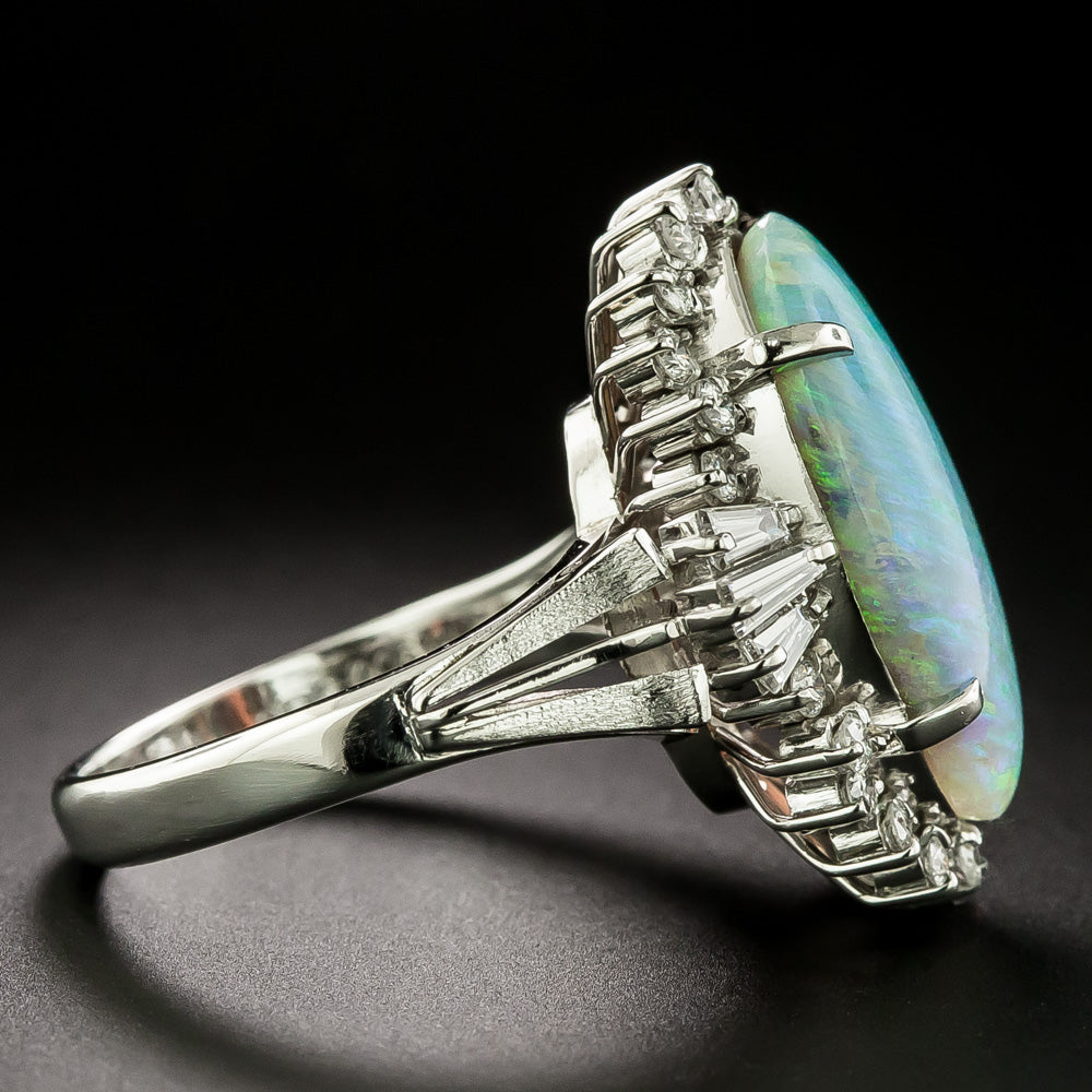 Estate Opal with Diamond Halo Ring - 4