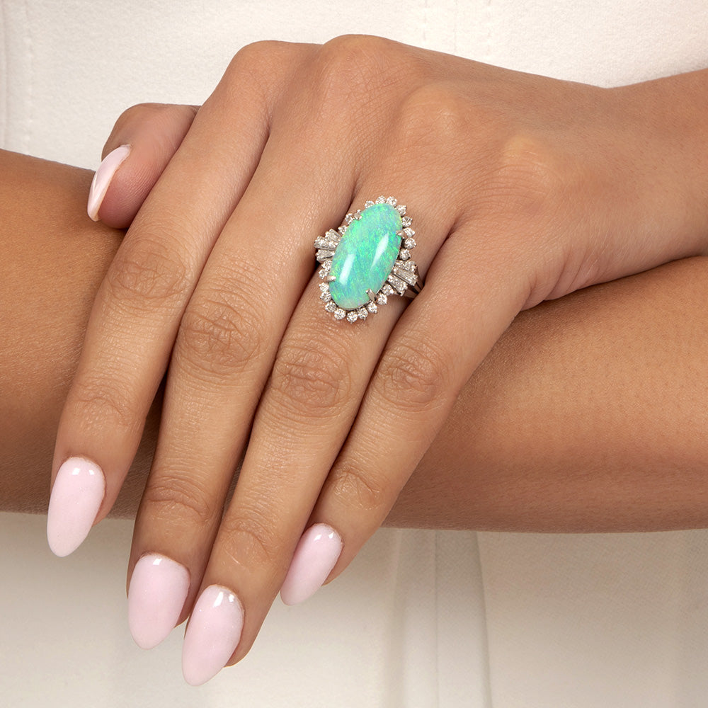 Estate Opal with Diamond Halo Ring - 6