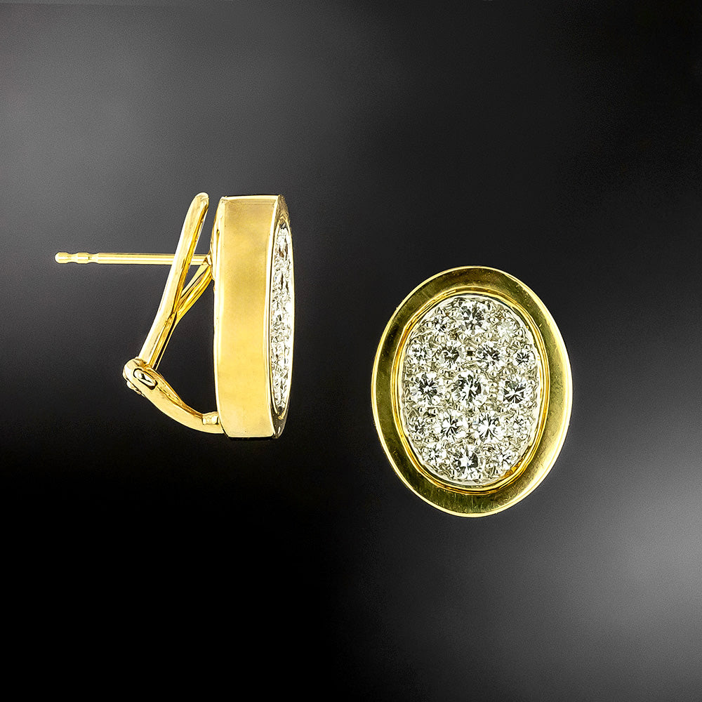 Estate Oval Pavé Diamond Earrings  - 5