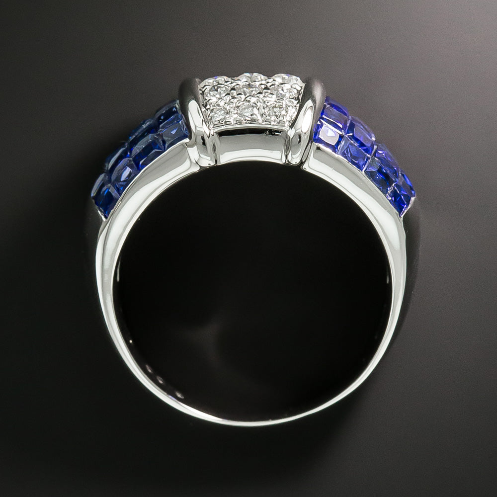 Estate Pavé Diamond and Invisibly Set Sapphire Band Ring, Size 7 - 4