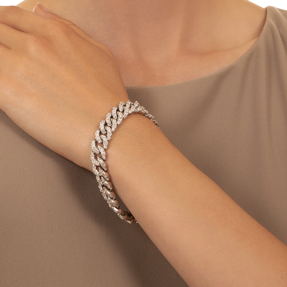 Estate Pavé Diamond Curb Link Bracelet, Italian - 5