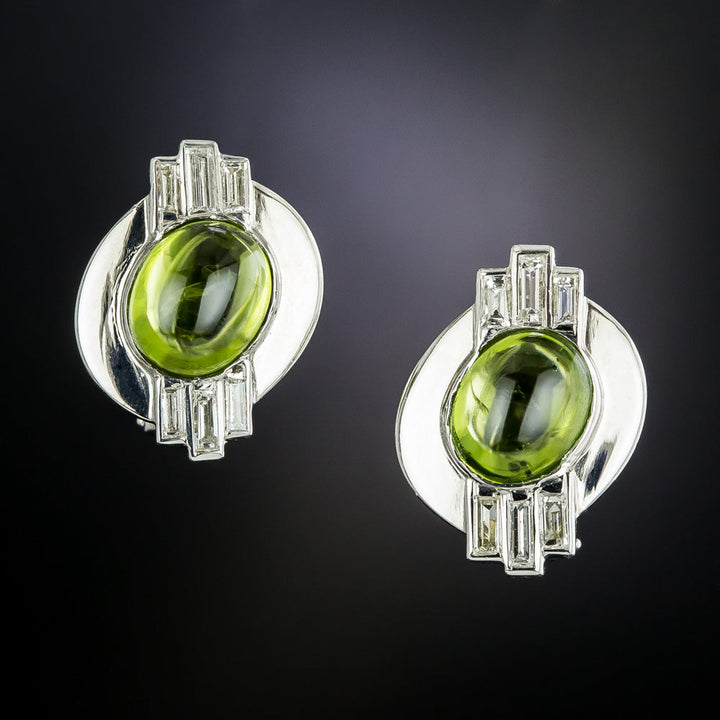 Estate Peridot and Baguette Diamond Earrings