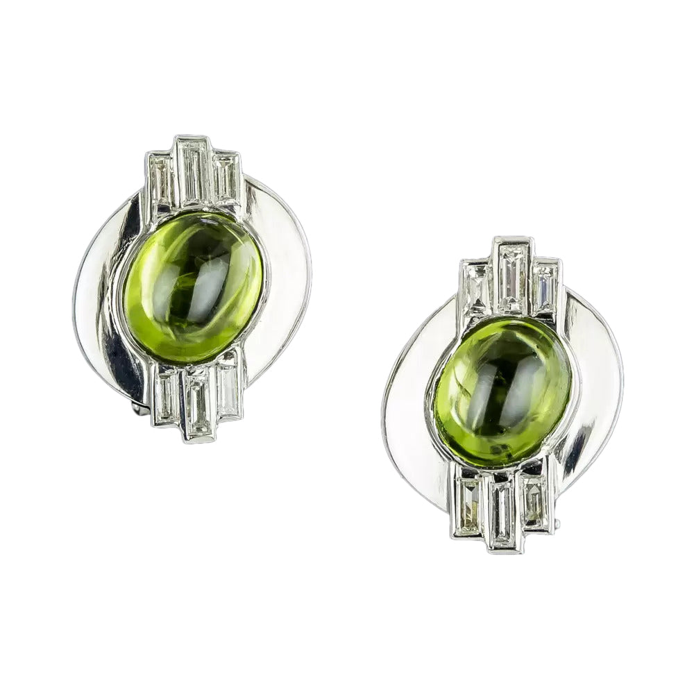 Estate Peridot and Baguette Diamond Earrings - 2