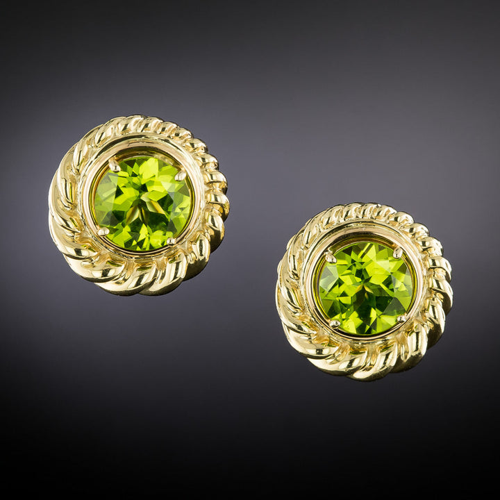 Estate Peridot Gold Twist Frame Earrings