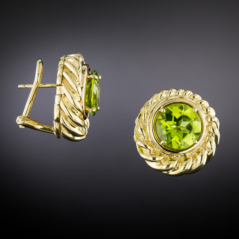 Estate Peridot Gold Twist Frame Earrings - 3