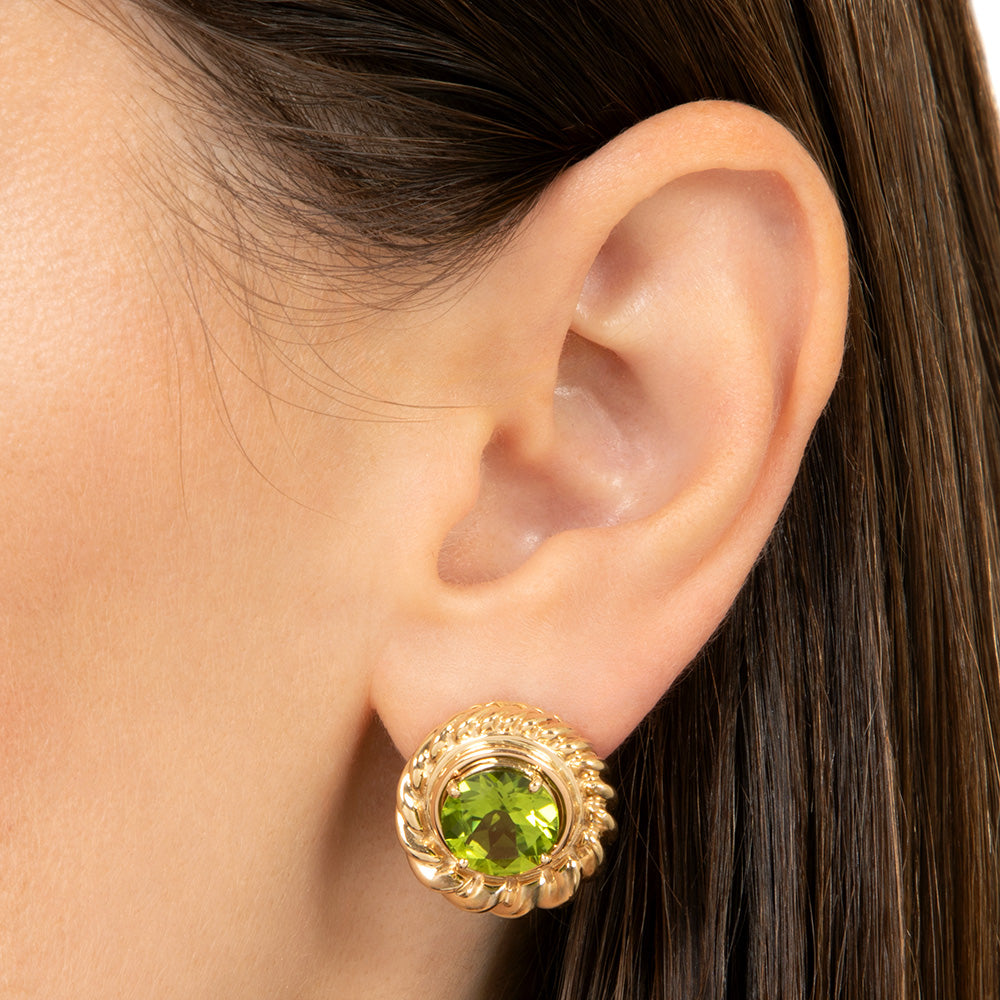 Estate Peridot Gold Twist Frame Earrings - 4