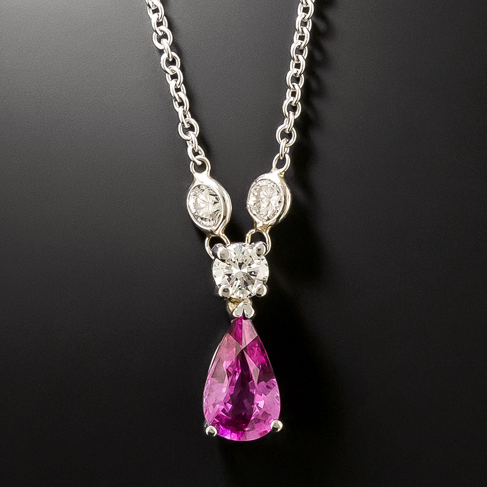 Estate Pink Sapphire and Diamond Drop Necklace - 3