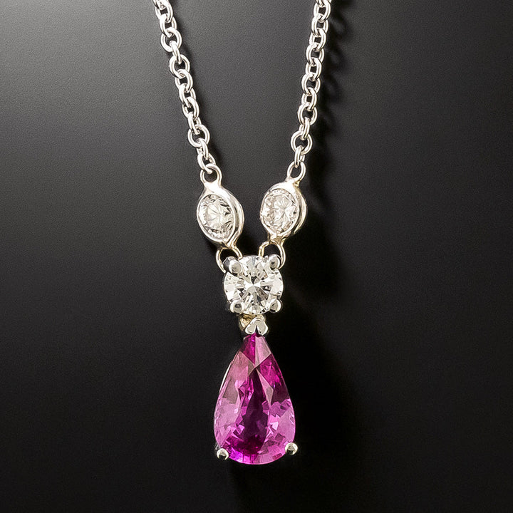 Estate Pink Sapphire and Diamond Drop Necklace