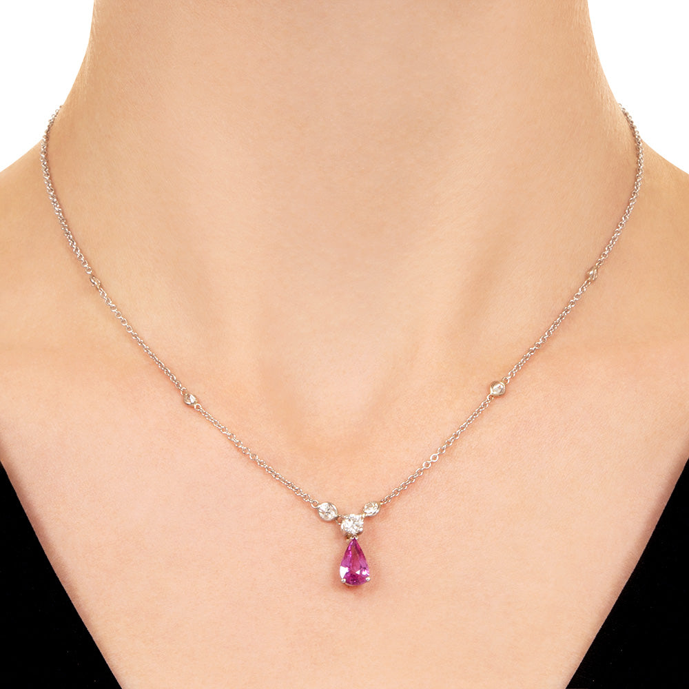 Estate Pink Sapphire and Diamond Drop Necklace - 4