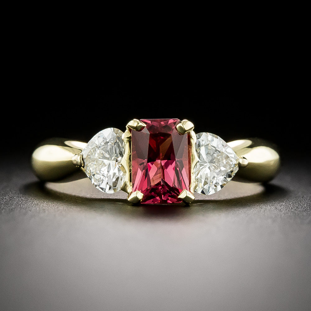 Estate Red Spinel and Heart-Shaped Diamond Ring - 3