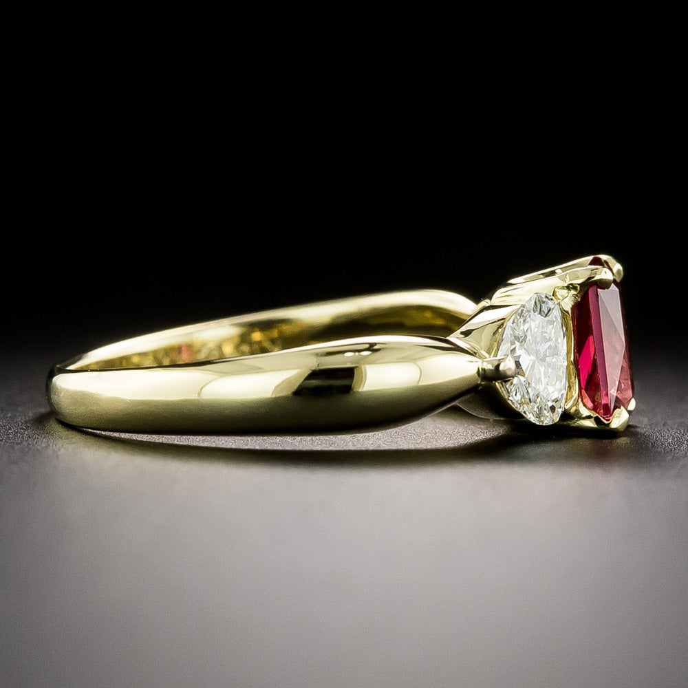 Estate Red Spinel and Heart-Shaped Diamond Ring - 4