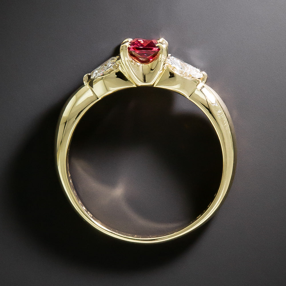 Estate Red Spinel and Heart-Shaped Diamond Ring - 5