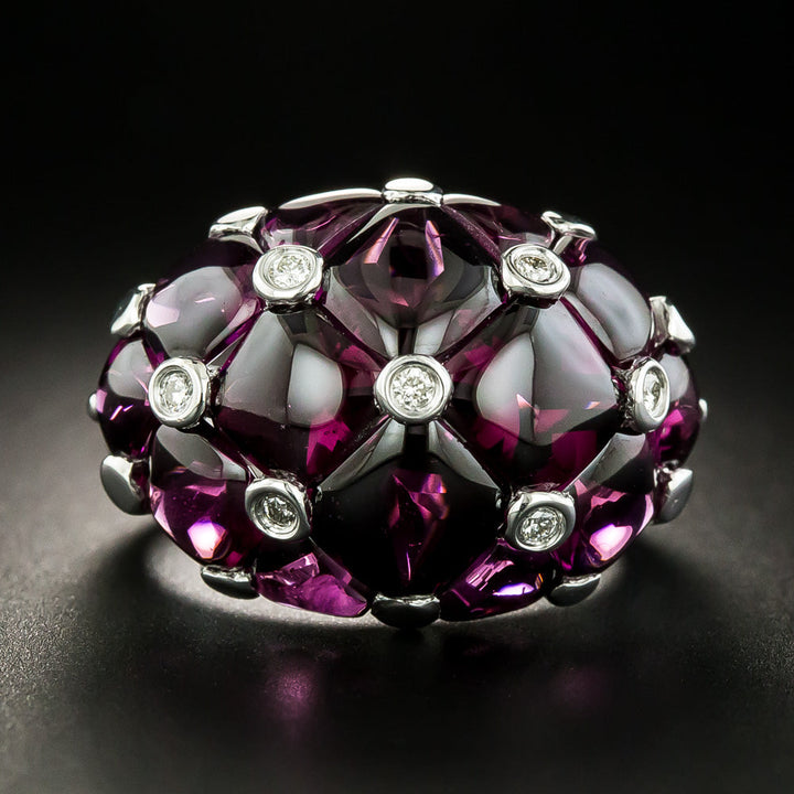 Estate Rhodolite Garnet and Diamond Dome Ring