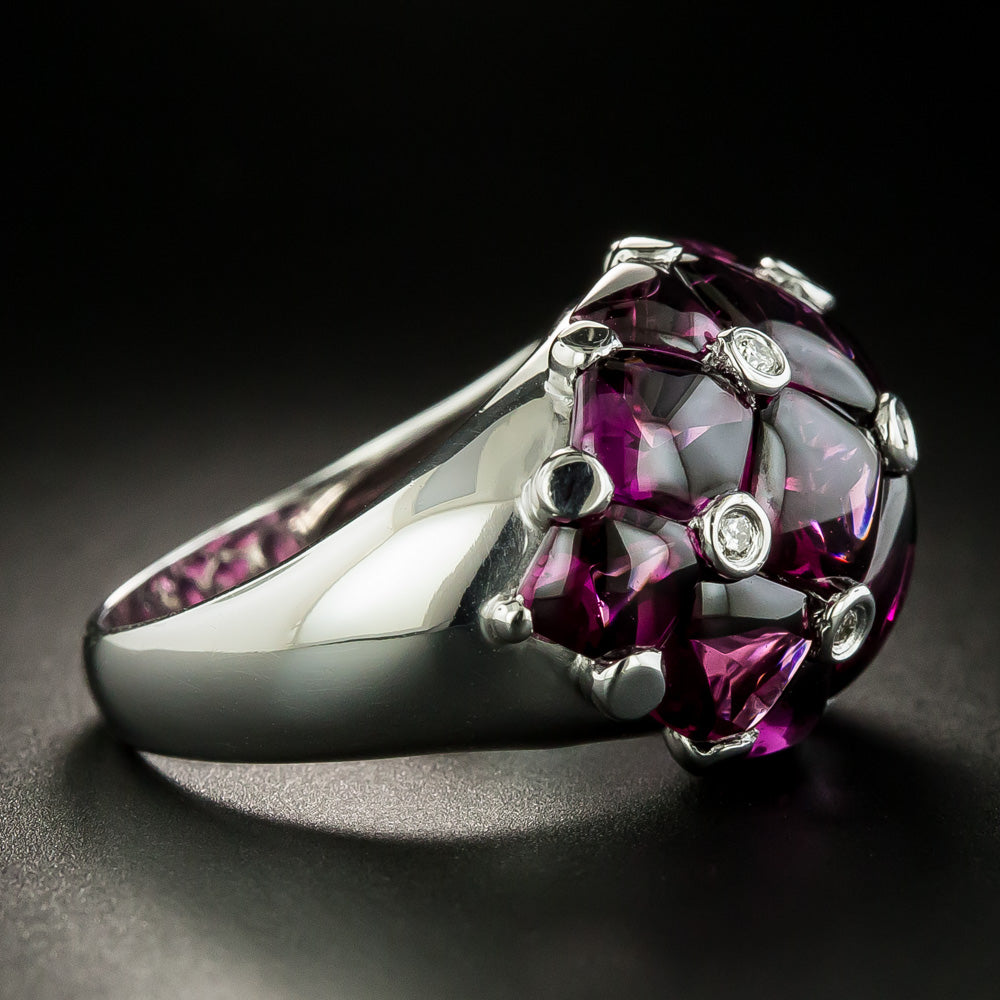 Estate Rhodolite Garnet and Diamond Dome Ring - 3