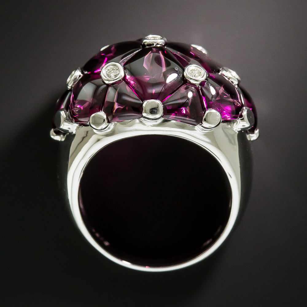Estate Rhodolite Garnet and Diamond Dome Ring - 4
