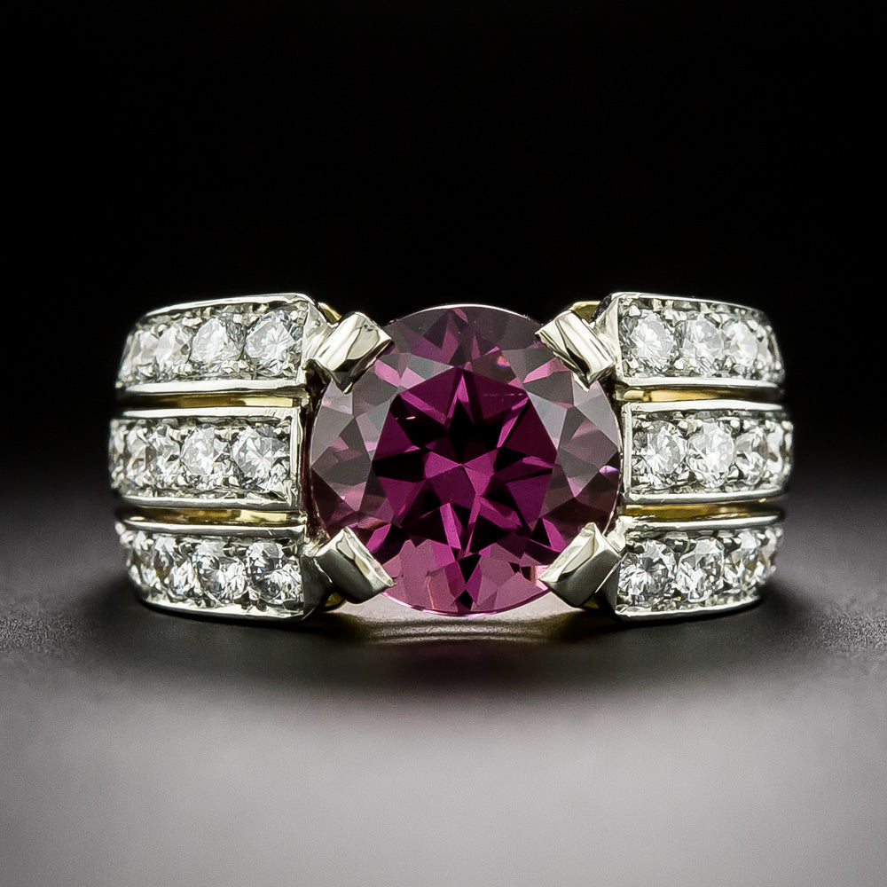 Estate Rhodolite Garnet and Diamond Ring - 2