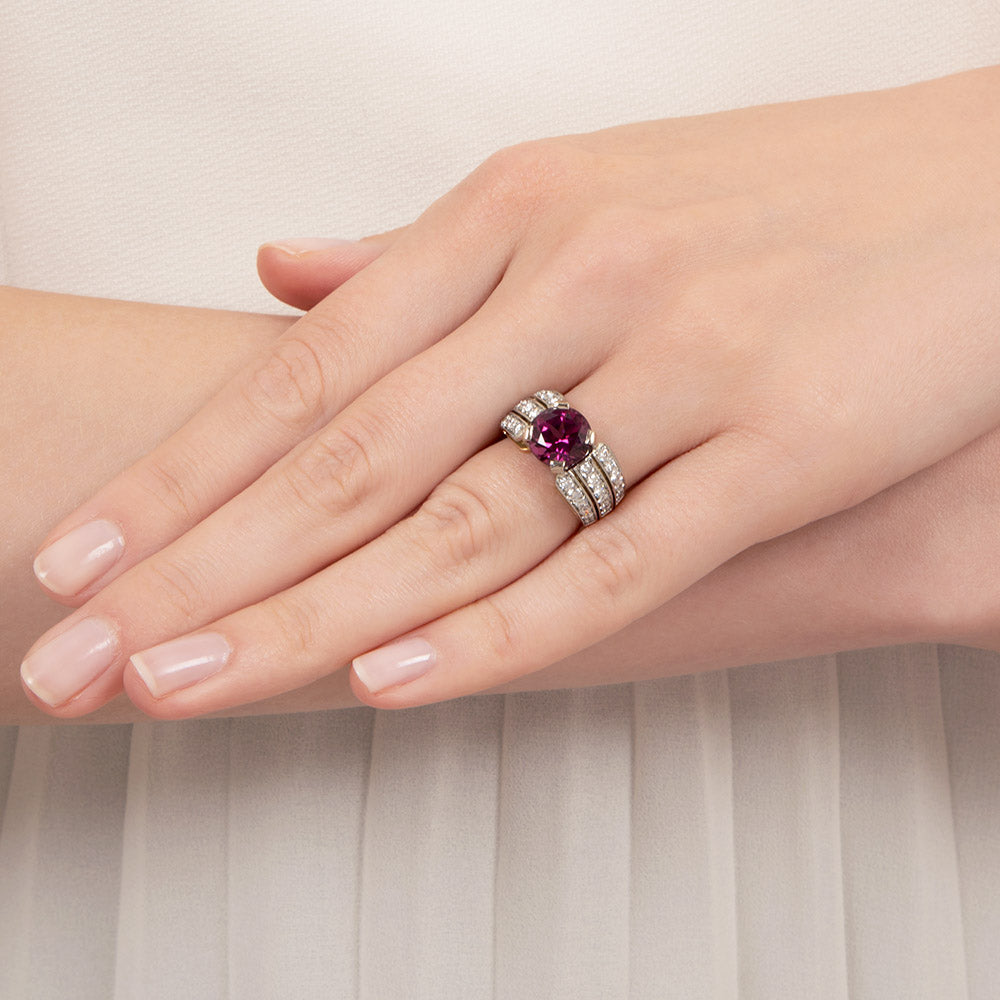 Estate Rhodolite Garnet and Diamond Ring - 5