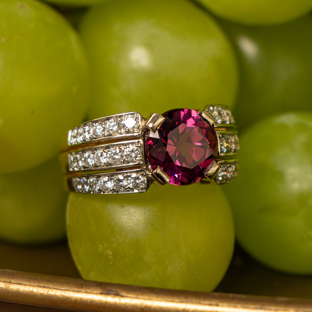 Estate Rhodolite Garnet and Diamond Ring - 6