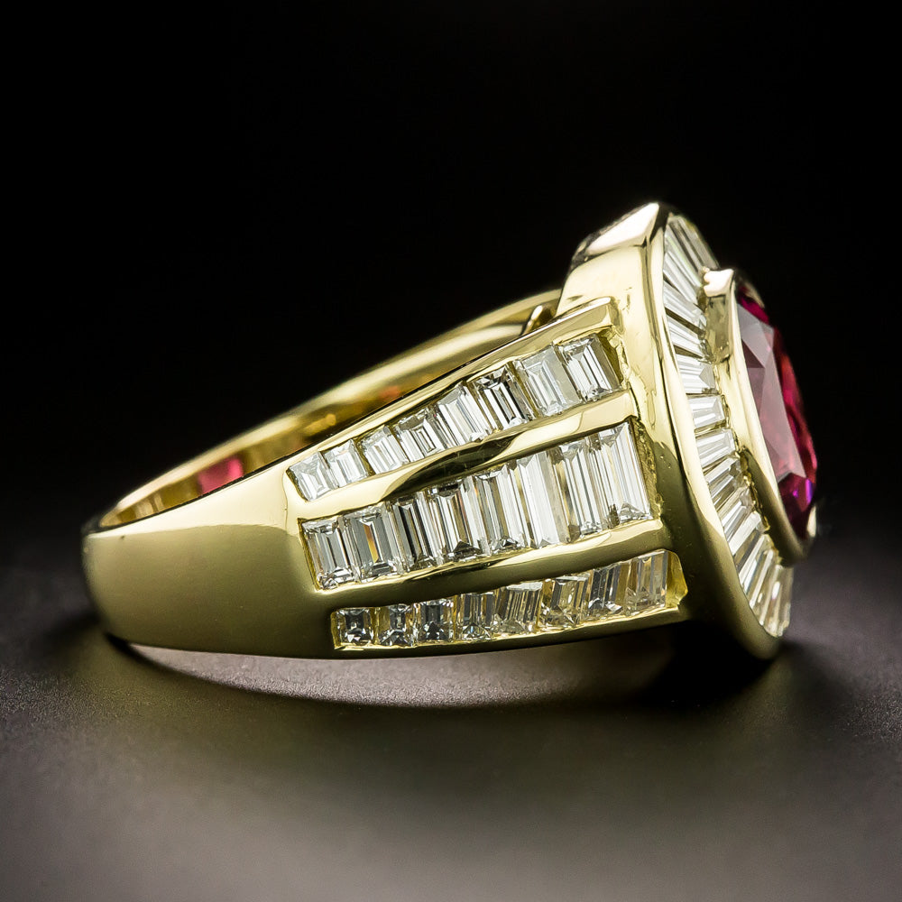 Estate Rubellite Tourmaline and Baguette Diamond Ring - 3