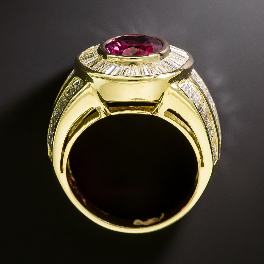 Estate Rubellite Tourmaline and Baguette Diamond Ring - 4