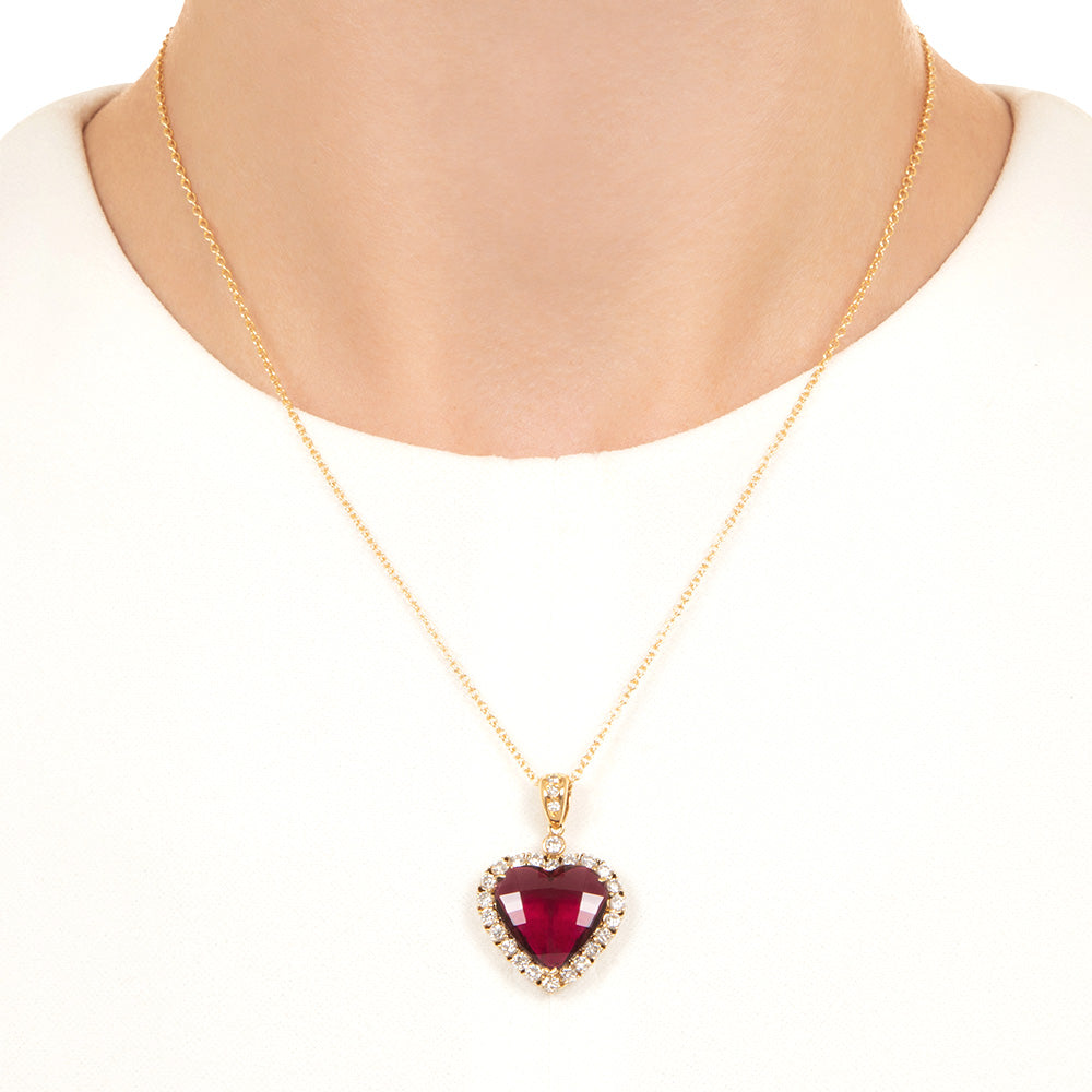 Estate Rubellite Tourmaline and Diamond Heart 18K Necklace - 3