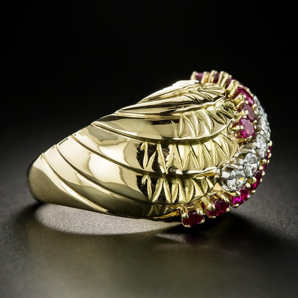 Estate Ruby and Diamond Cocktail Ring  - 4
