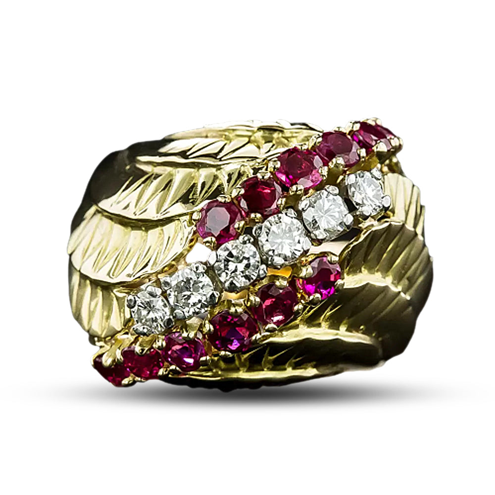 Estate Ruby and Diamond Cocktail Ring  - 4