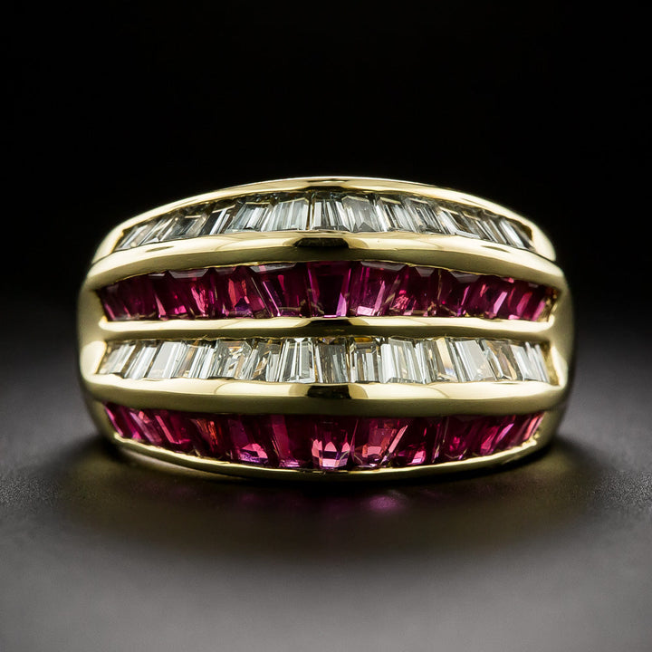 Estate Ruby and Diamond Four-Row Band Ring