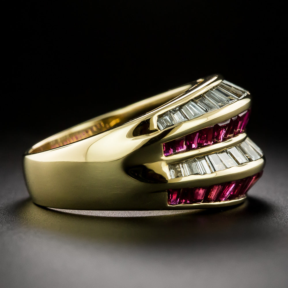 Estate Ruby and Diamond Four-Row Band Ring - 4
