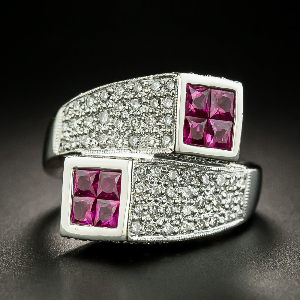 Estate Ruby and Diamond Geometric Bypass Ring - 2