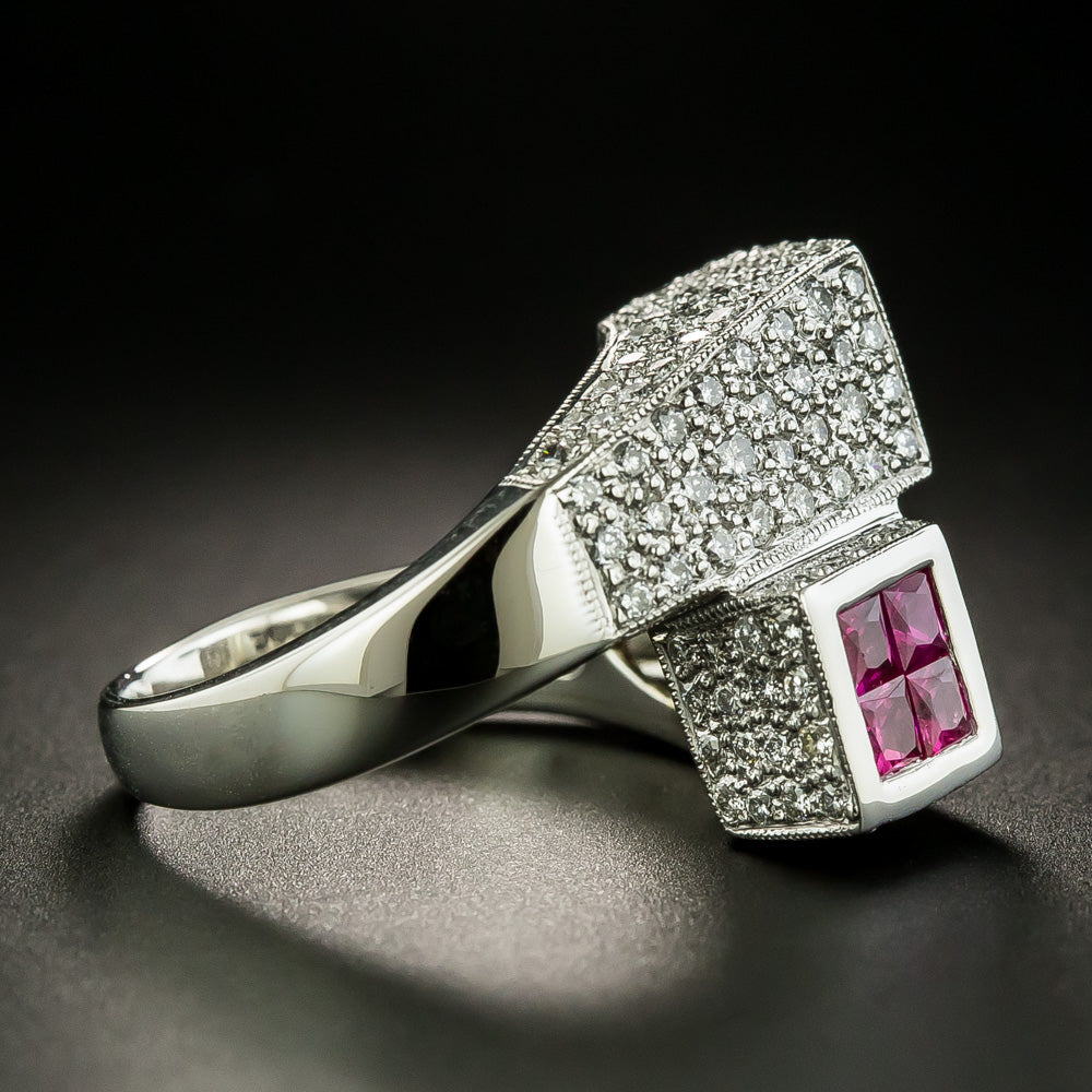 Estate Ruby and Diamond Geometric Bypass Ring - 4