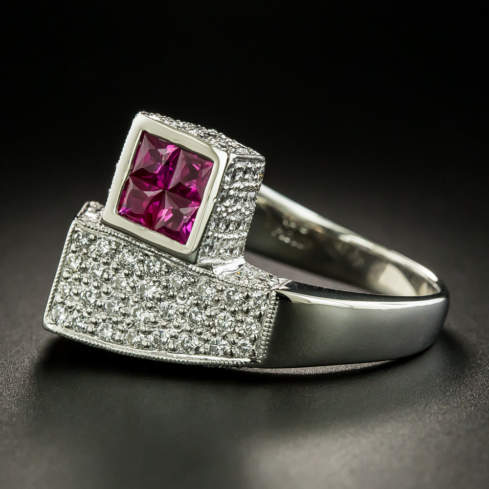 Estate Ruby and Diamond Geometric Bypass Ring - 5