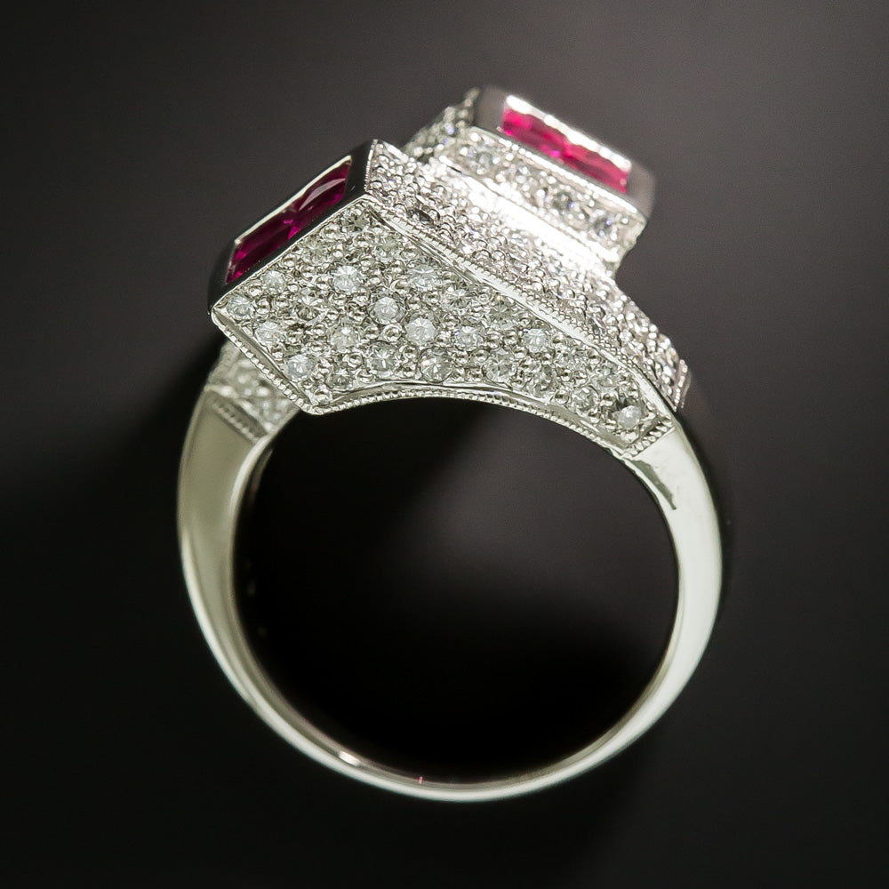 Estate Ruby and Diamond Geometric Bypass Ring - 6