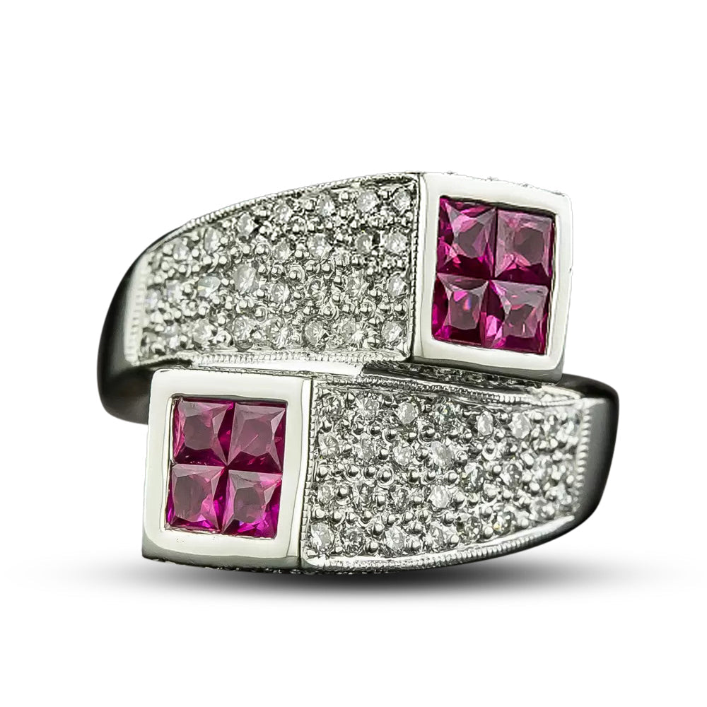 Estate Ruby and Diamond Geometric Bypass Ring - 5