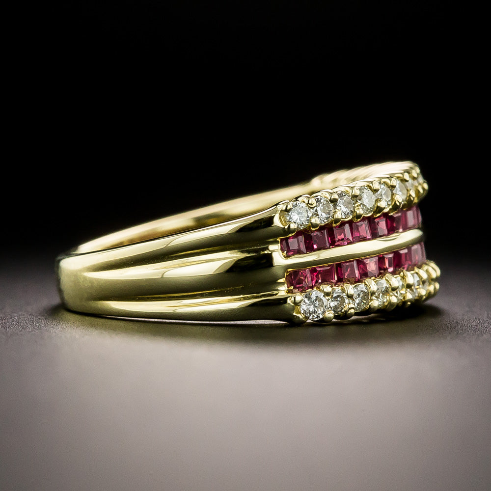 Estate Ruby and Diamond Multi-Row Band Ring - 4