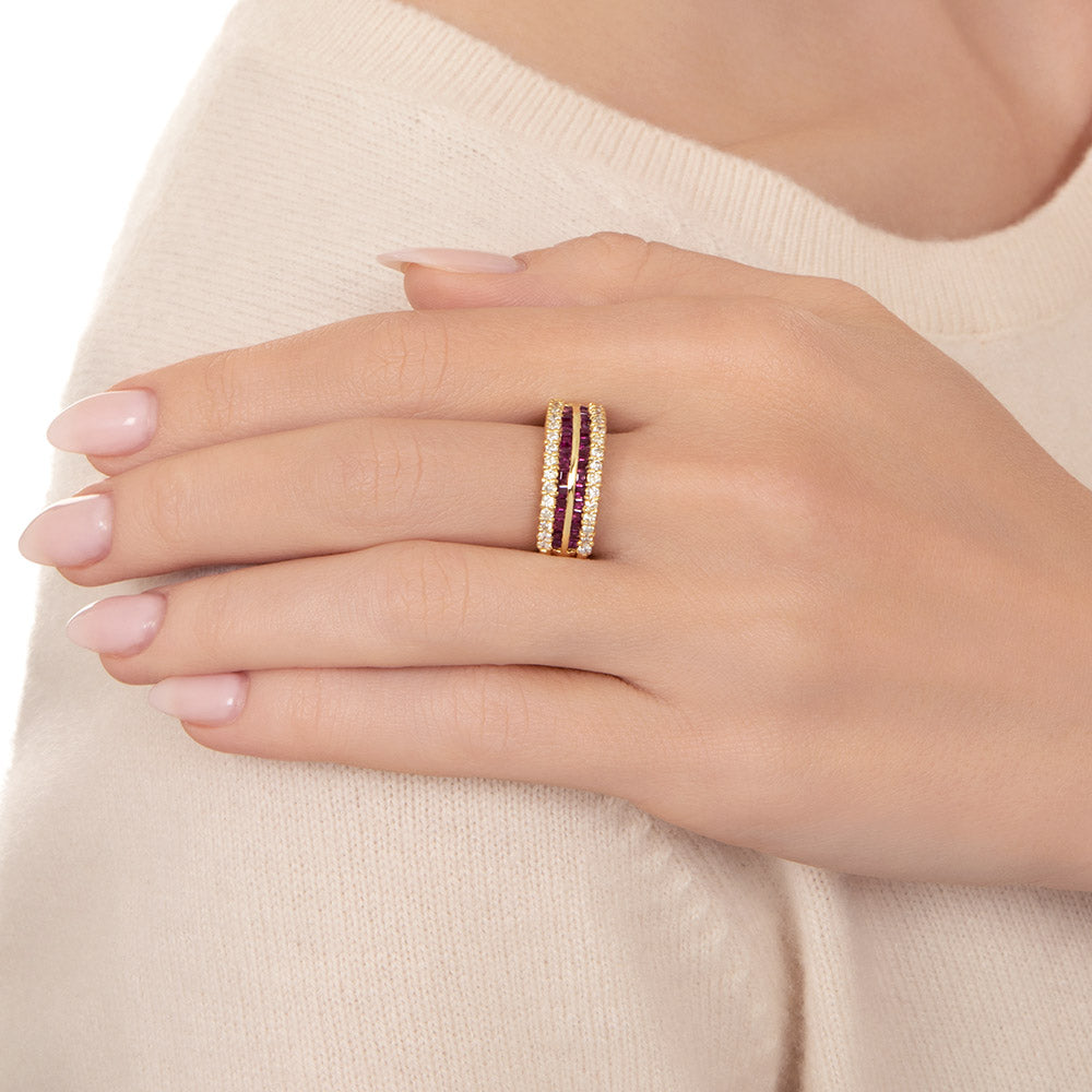 Estate Ruby and Diamond Multi-Row Band Ring - 6