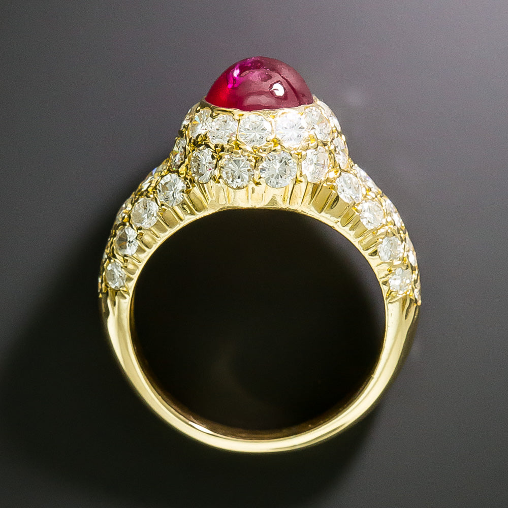 Estate Ruby Cabochon and Diamond 18K Ring - 5