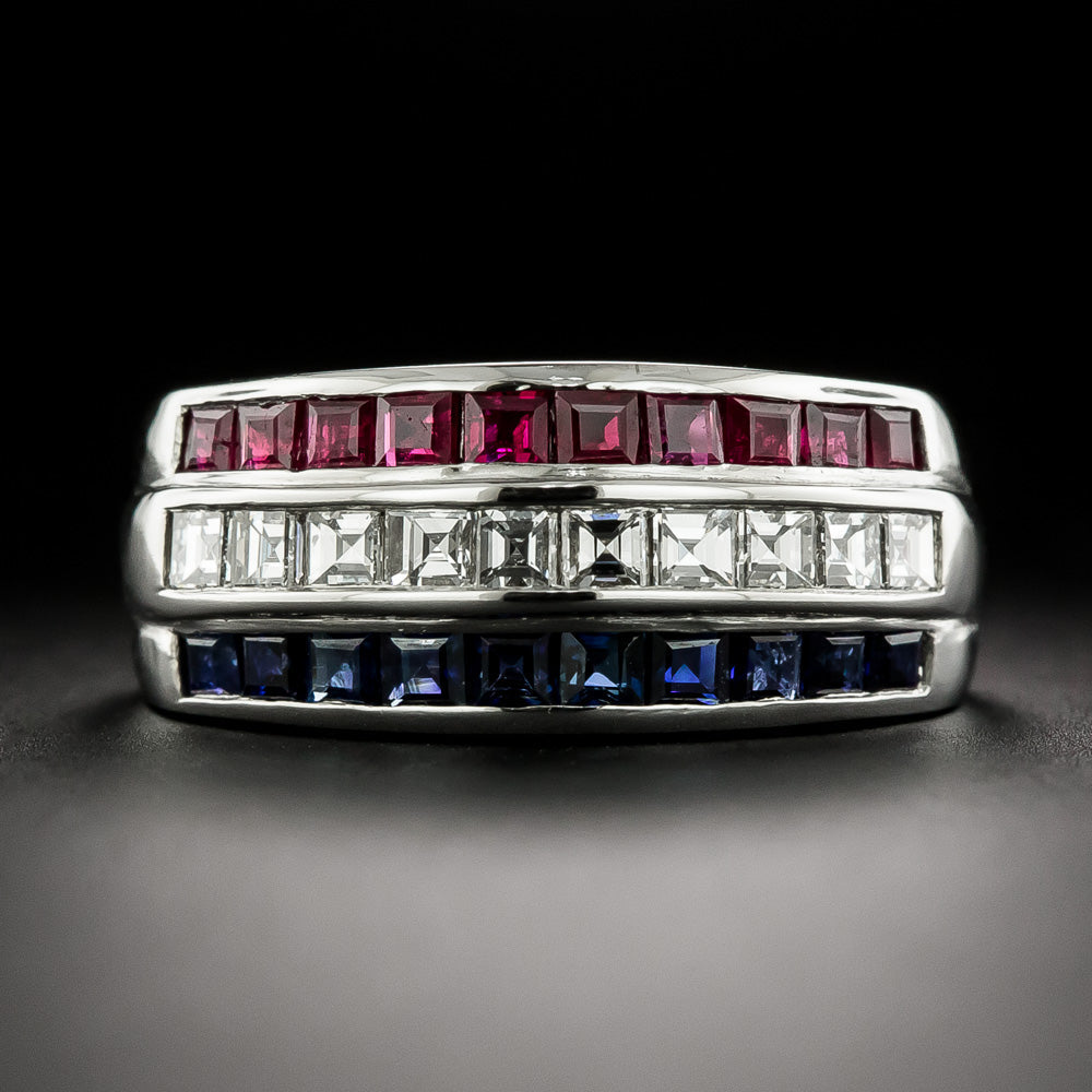 Estate Ruby, Diamond and Sapphire Band Ring - 3