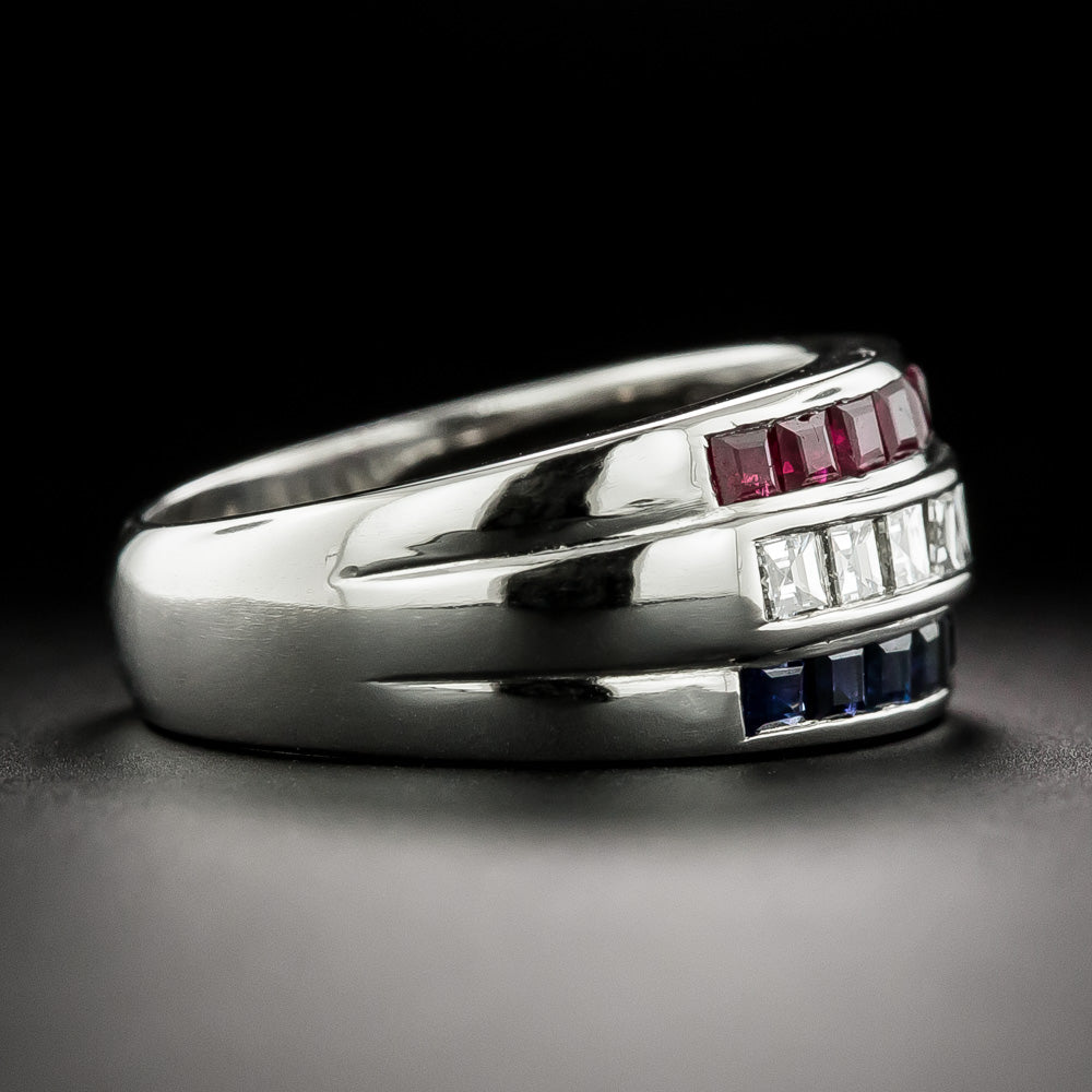 Estate Ruby, Diamond and Sapphire Band Ring - 4