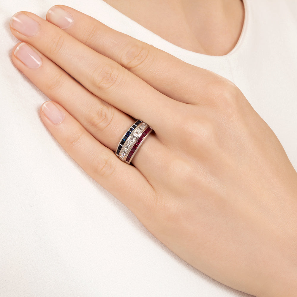 Estate Ruby, Diamond and Sapphire Band Ring - 6