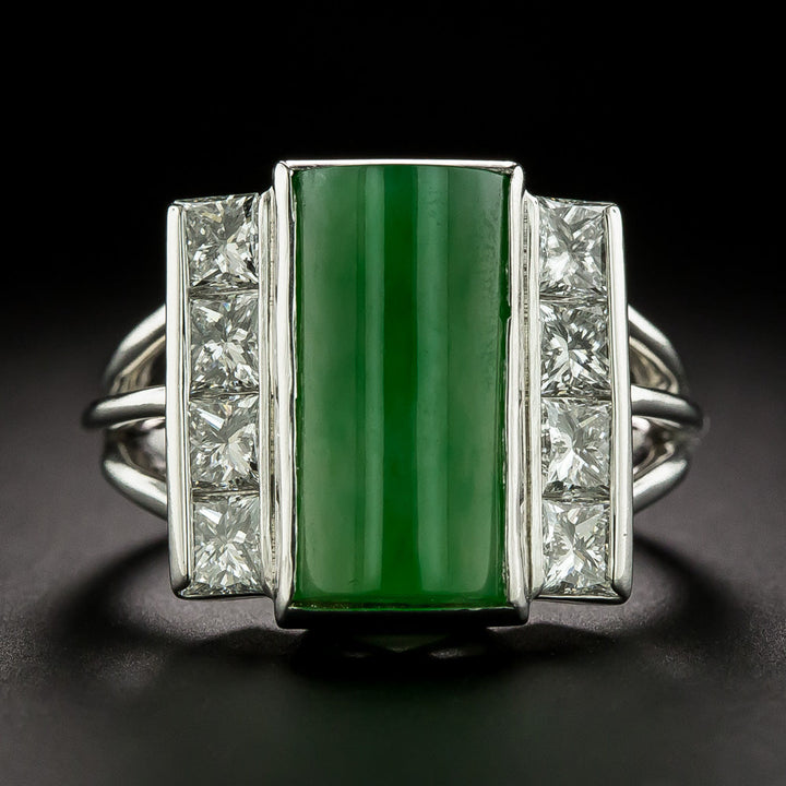 Estate Saddle Jade and Diamond Ring