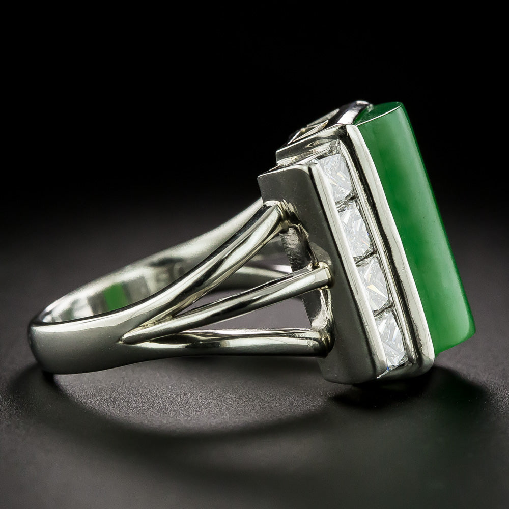 Estate Saddle Jade and Diamond Ring - 3