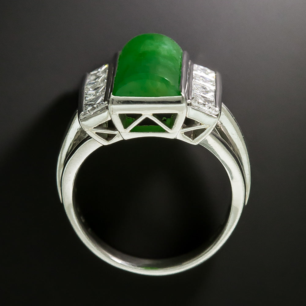 Estate Saddle Jade and Diamond Ring - 4