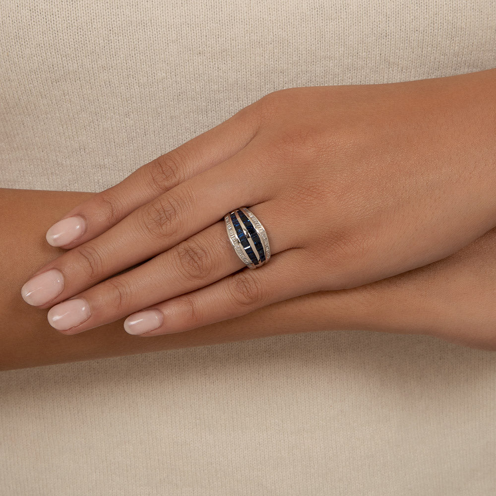 Estate Sapphire and Baguette Diamond Band Ring - 3