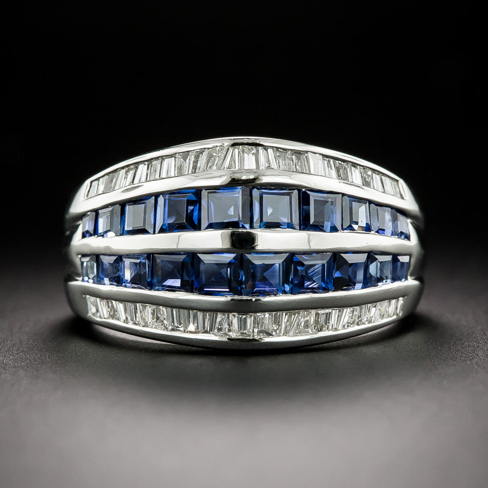 Estate Sapphire and Baguette Diamond Band Ring - 2