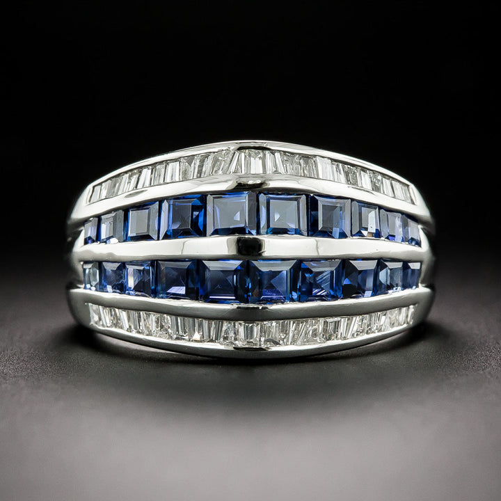 Estate Sapphire and Baguette Diamond Band Ring