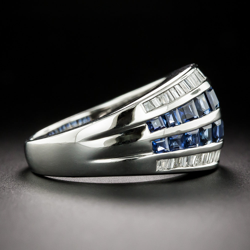 Estate Sapphire and Baguette Diamond Band Ring - 3