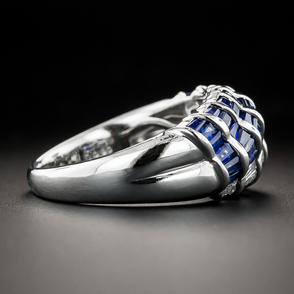 Estate Sapphire and Diamond Baguette Wave Ring - 4