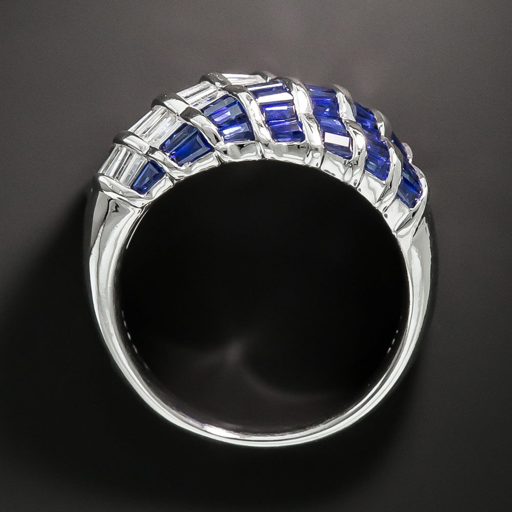Estate Sapphire and Diamond Baguette Wave Ring - 6